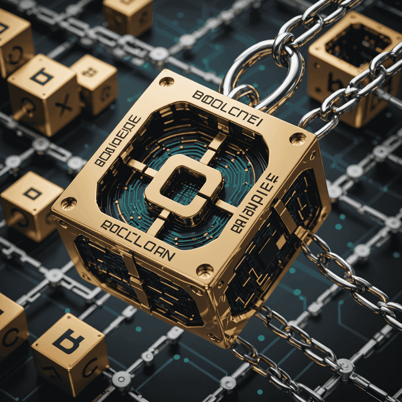 A visual representation of blockchain technology, showing interconnected blocks with binary code and secure lock symbols, representing RollerCoin's blockchain infrastructure