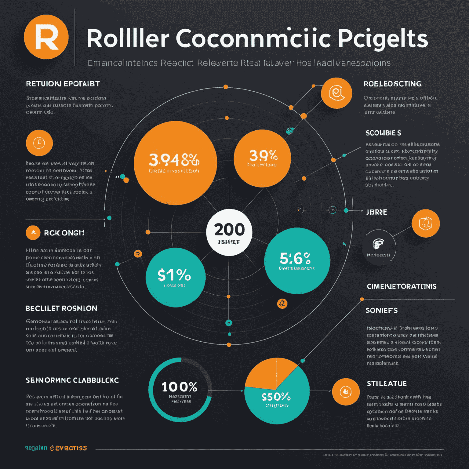 A chart showing RollerCoin's economic model, including player rewards, token circulation, and long-term sustainability projections
